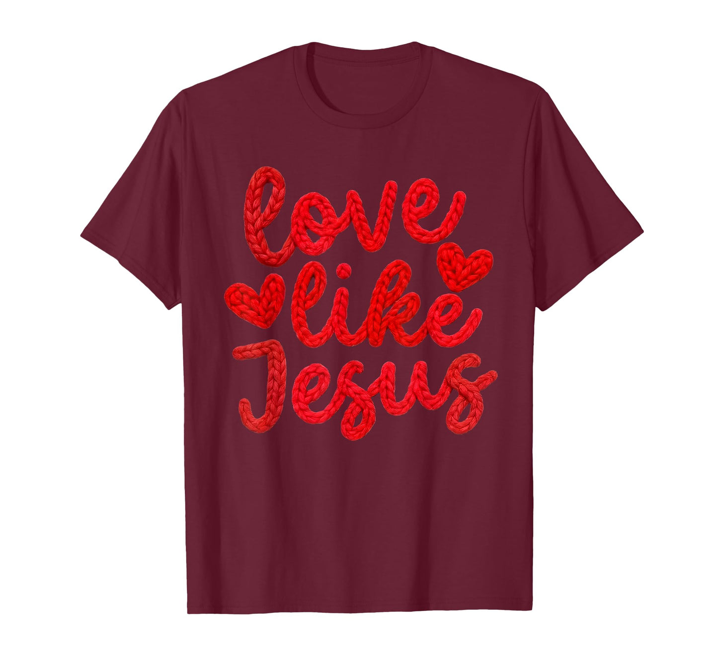 Love Like Jesus Knitted Heart Yarn Style Graphic Design T-Shirt