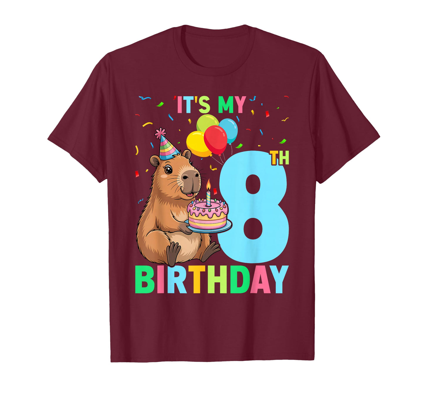 It's My 8th Birthday Capybara 8 Years Old Capy Birthday T-Shirt