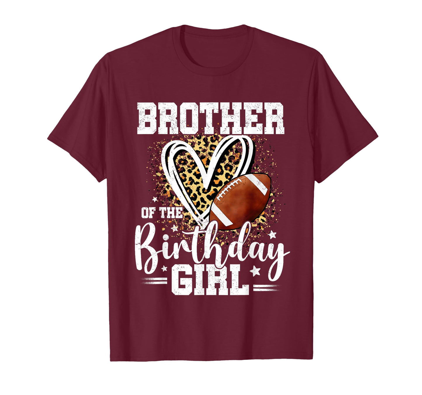 Brother of The Birthday Girl Football Brother Leopard Heart T-Shirt