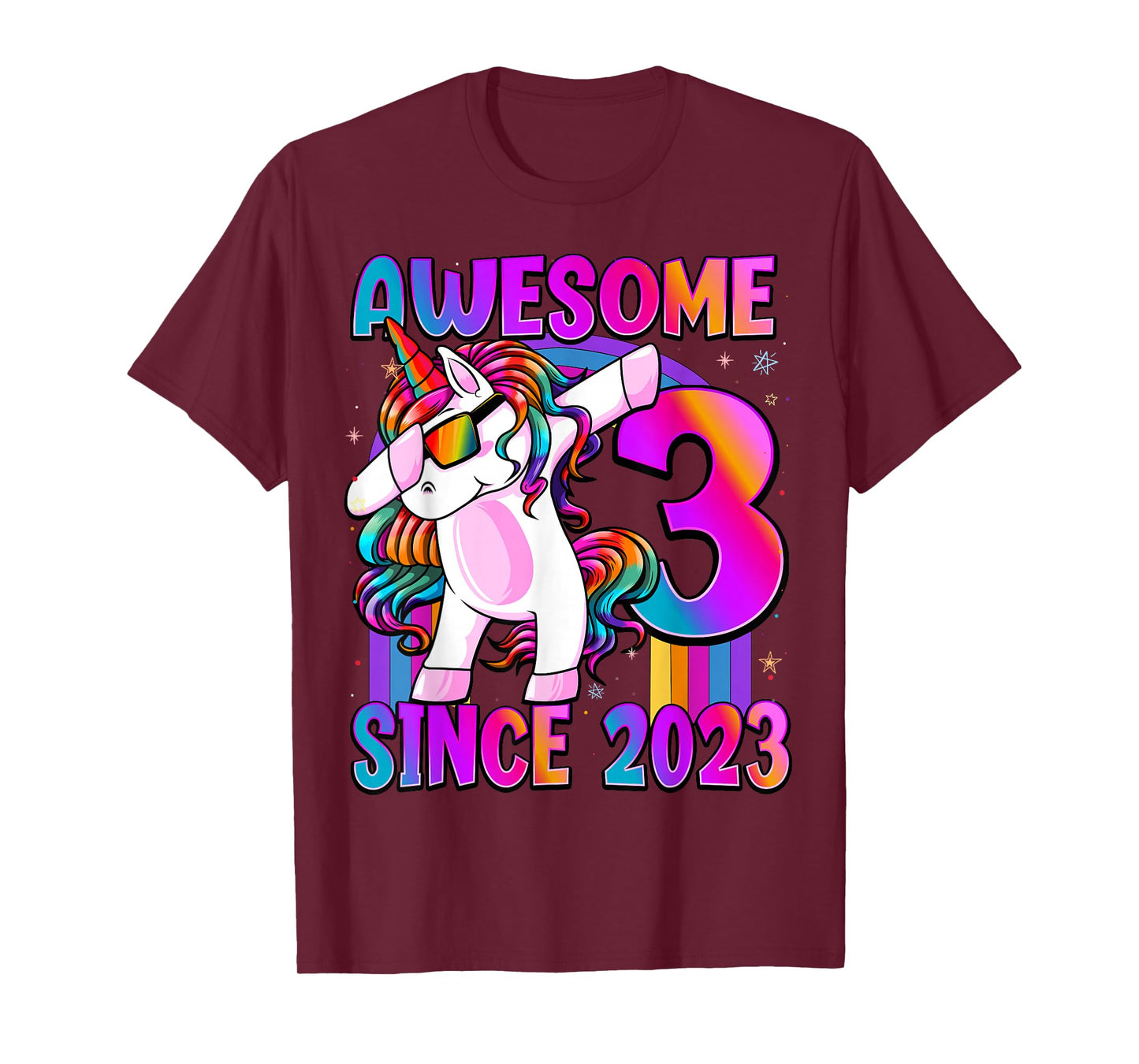 3 Year Old Girl Awesome Since 2023 Unicorn 3rd Birthday T-Shirt