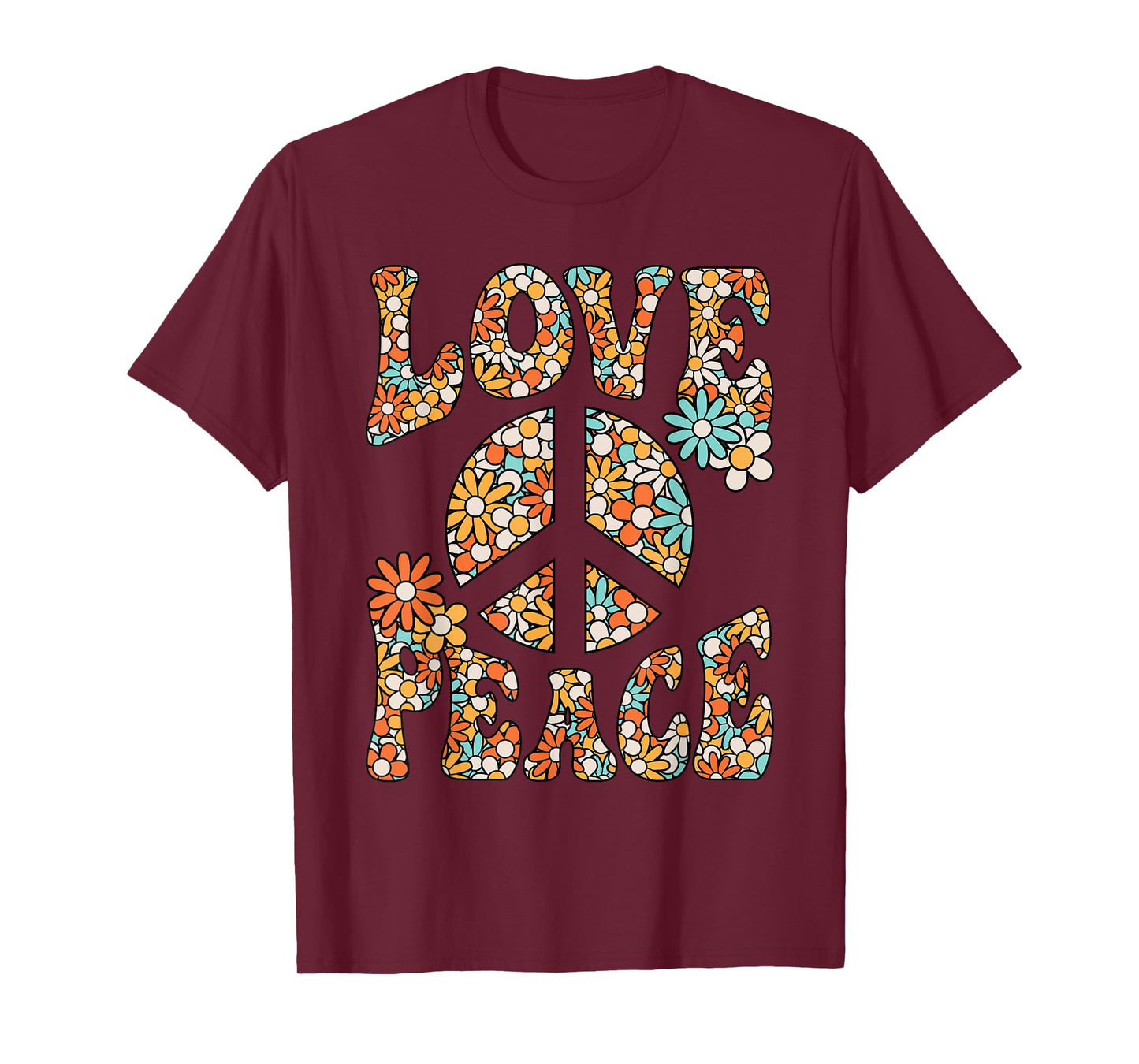 Love Peace Sign Hippie Flower Groovy 60s 70s Party Outfit T-Shirt