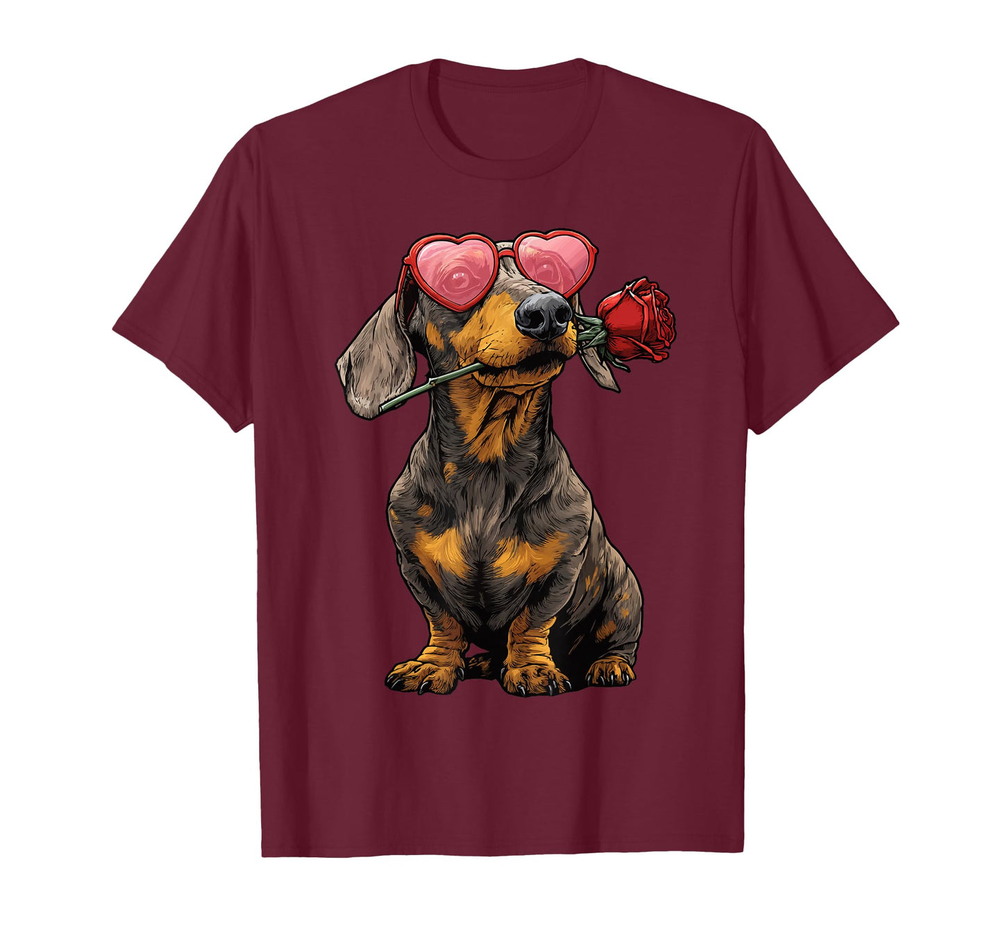 Cute Dachshund with Glasses Rose Valentine's Day Sausage Dog T-Shirt