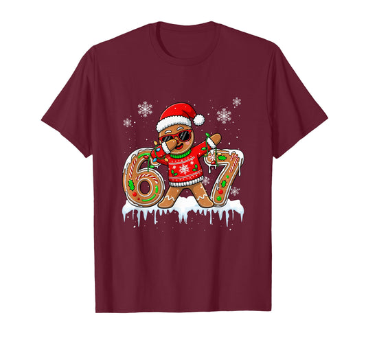 Six Seven 67 Christmas Funny Santa Gingerbread Dabbing Baker T-Shirt