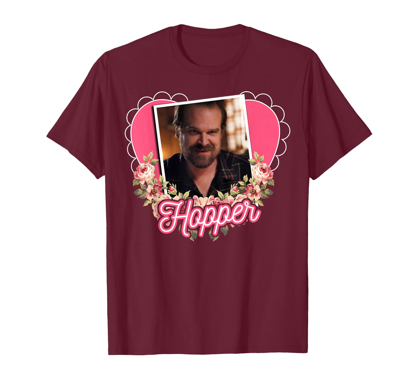 Stranger Things Jim Hopper Floral Frame Heart T-Shirt
