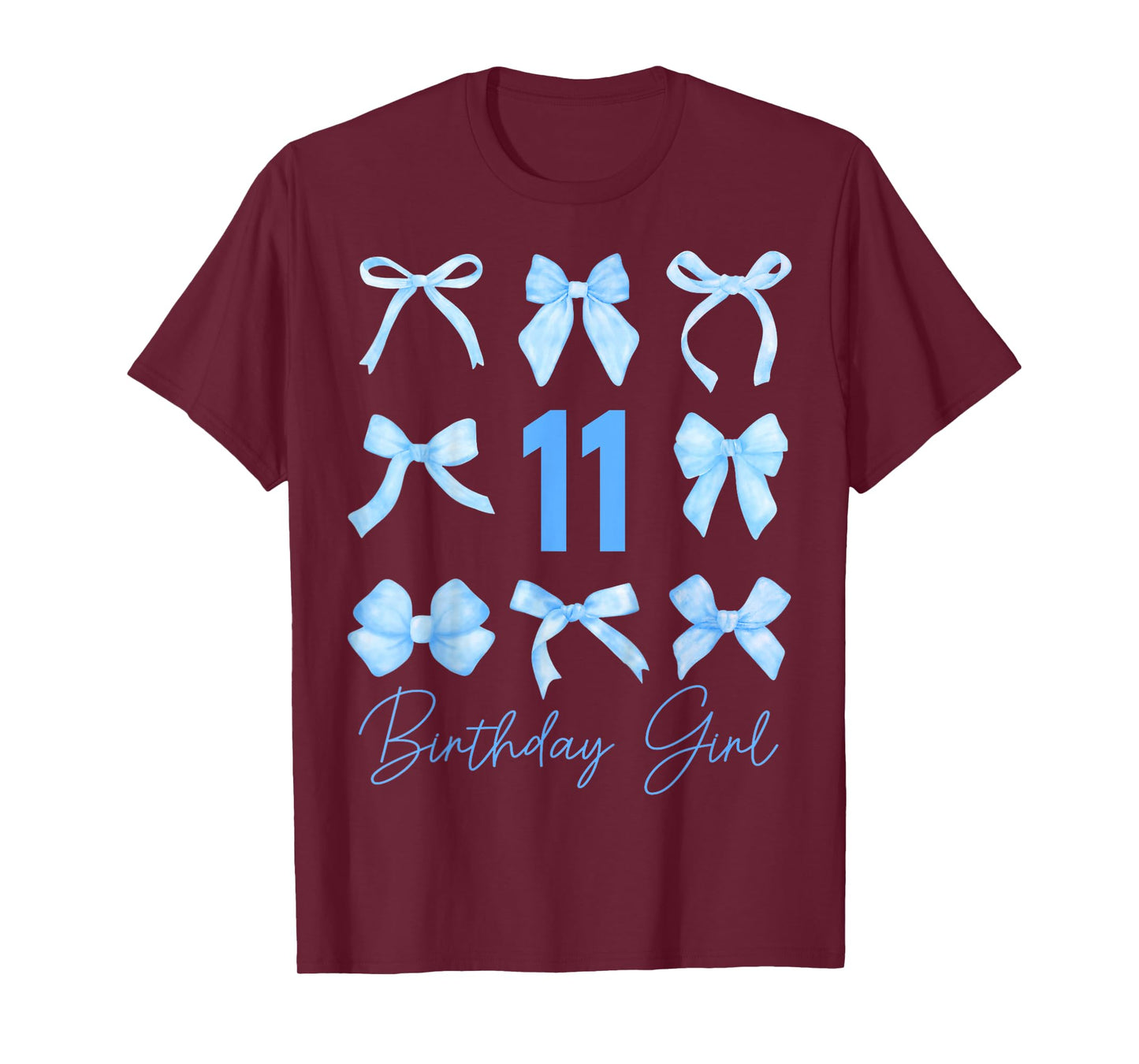 Birthday Girl Blue Coquette Bow 11 Year Old Aesthetic Girly T-Shirt