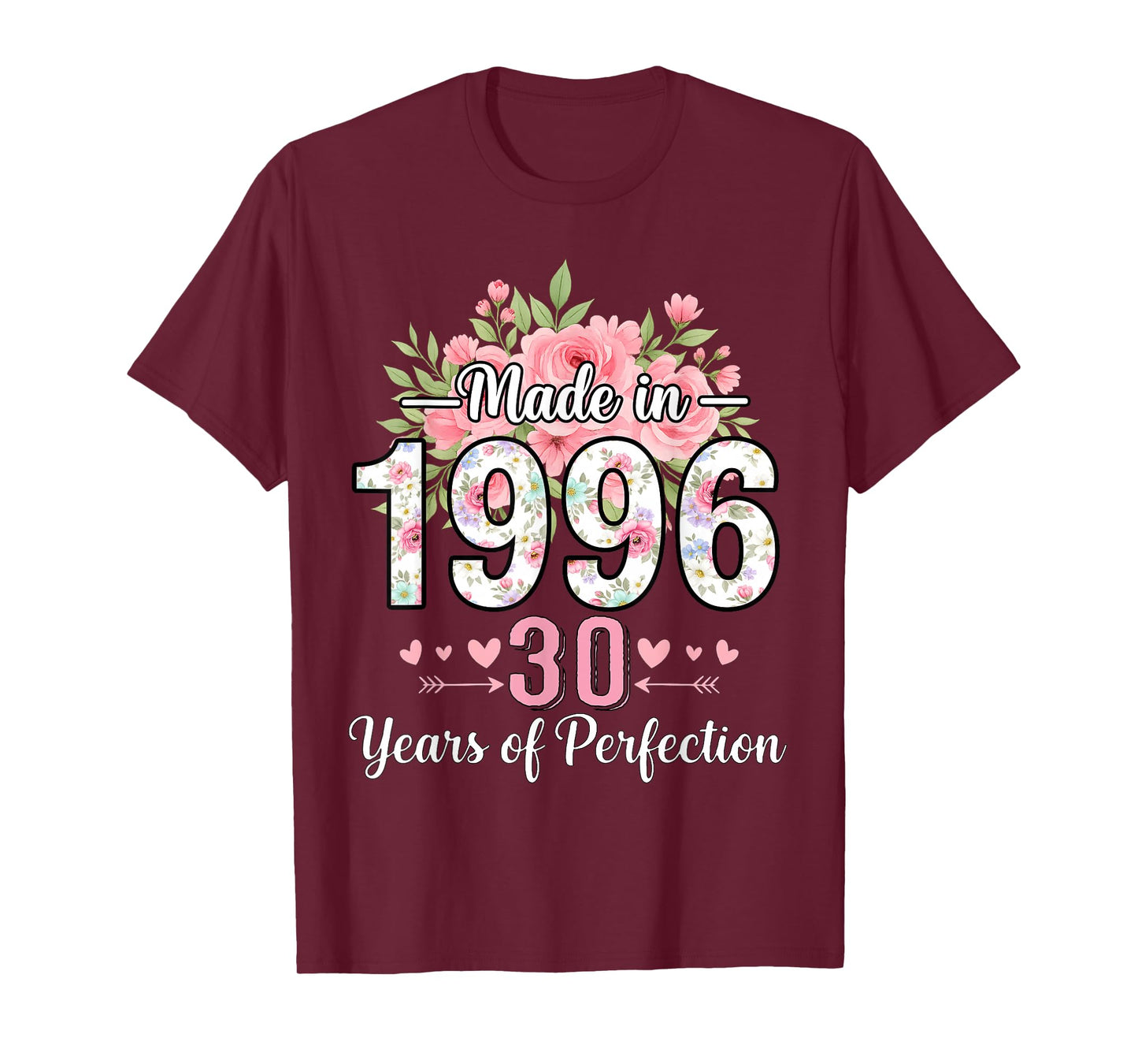 Made in 1996 Floral 30th Birthday Gifts Women 30 Years Old T-Shirt