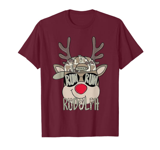 Reindeer Rudolph Merry Christmas Xmas Holiday Boys Camo T-Shirt