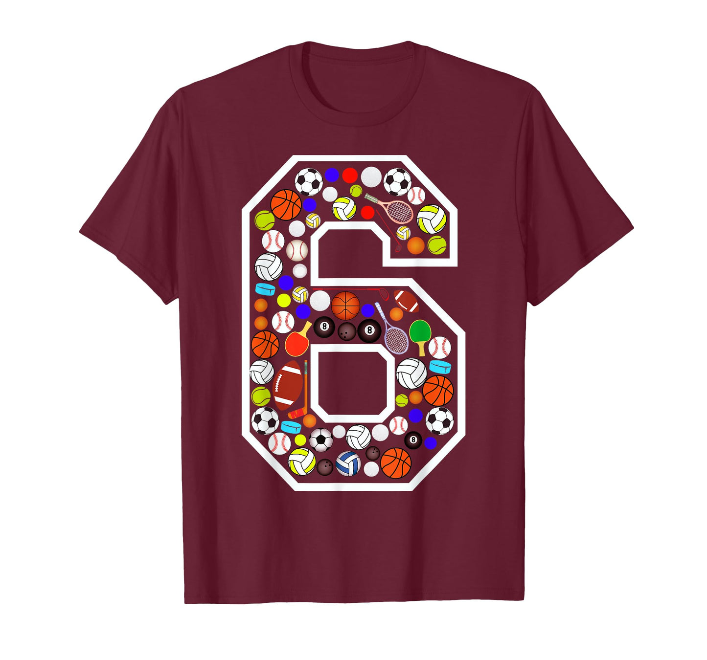 Kids 6th Birthday Sports Big Number Six 6 Year Old Boy T-Shirt