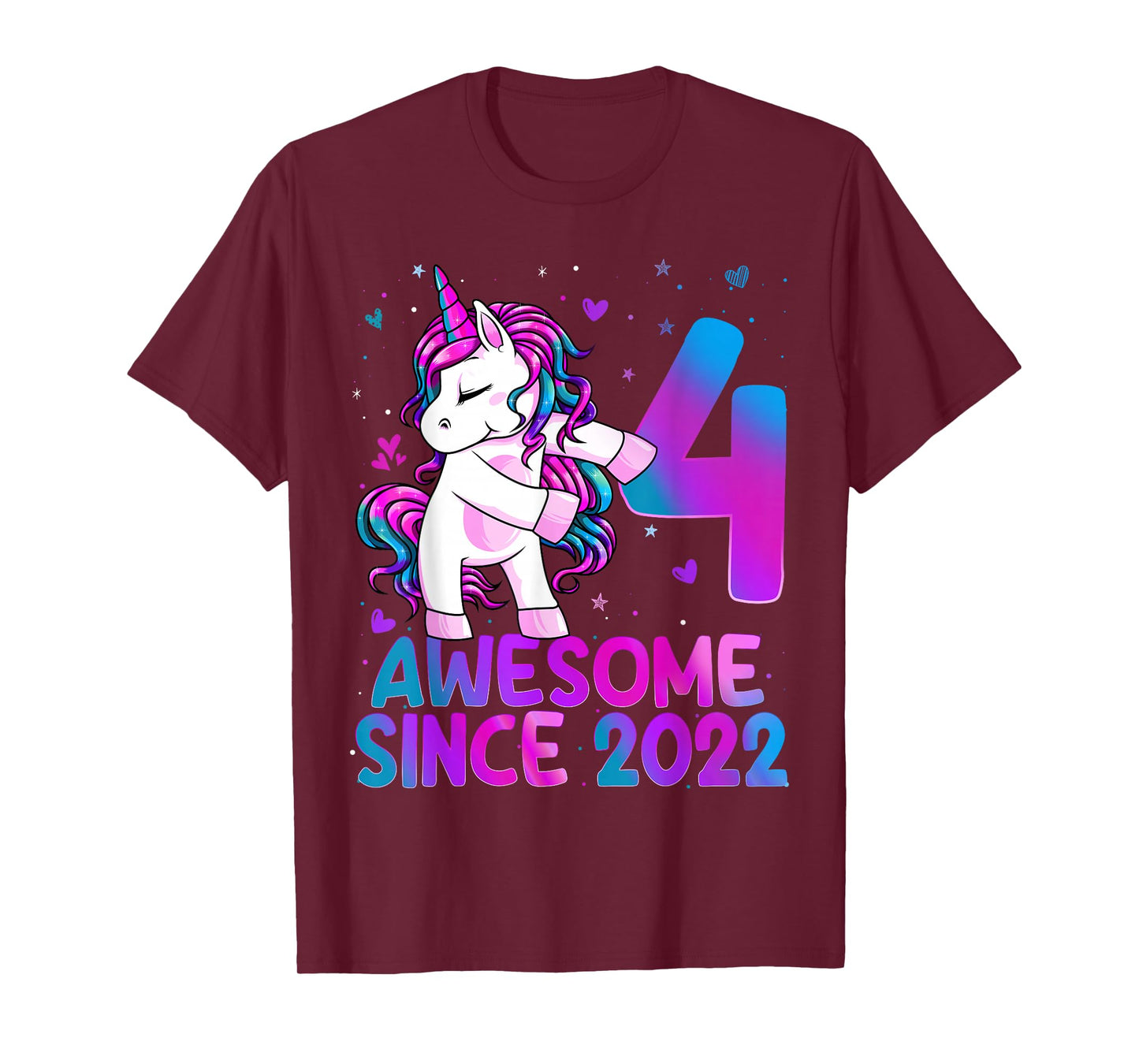 4 Year Old Girl Awesome Since 2022 Unicorn 4th Birthday Girl T-Shirt