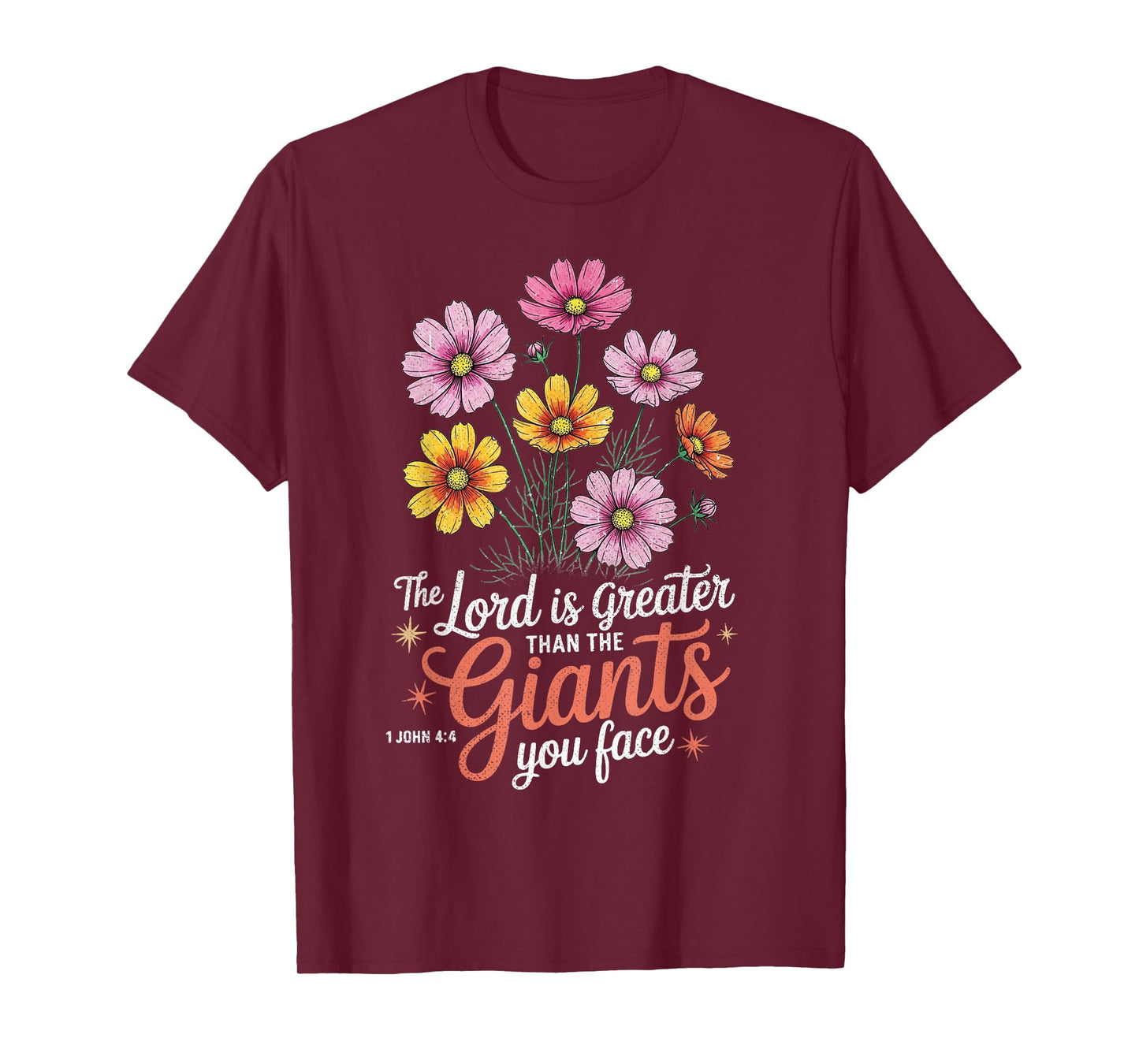 The Lord is Greater Than Giants Floral Christian Jesus Quote T-Shirt