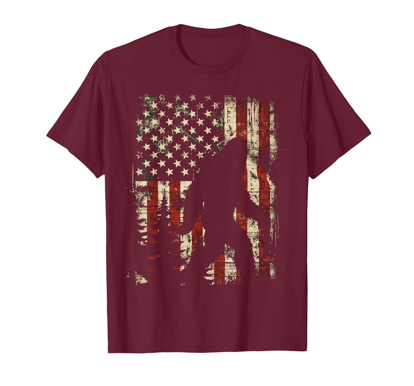 Bigfoot Sasquatch America Flag Patriotic Men Women Kids T-Shirt