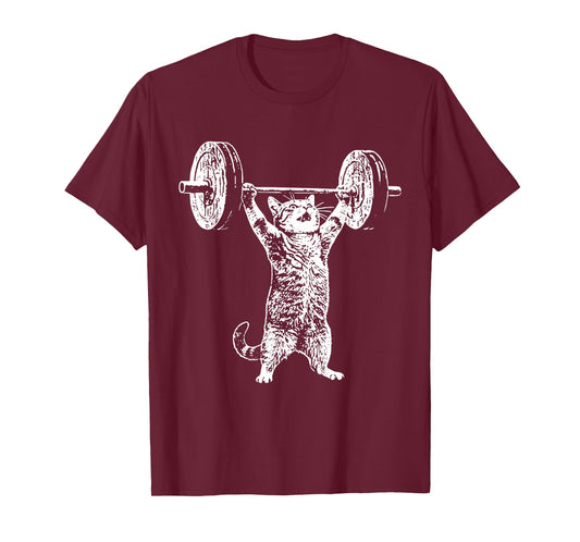 Vintage Retro Weight Lifting Gym Cat Deadlift Funny T-Shirt