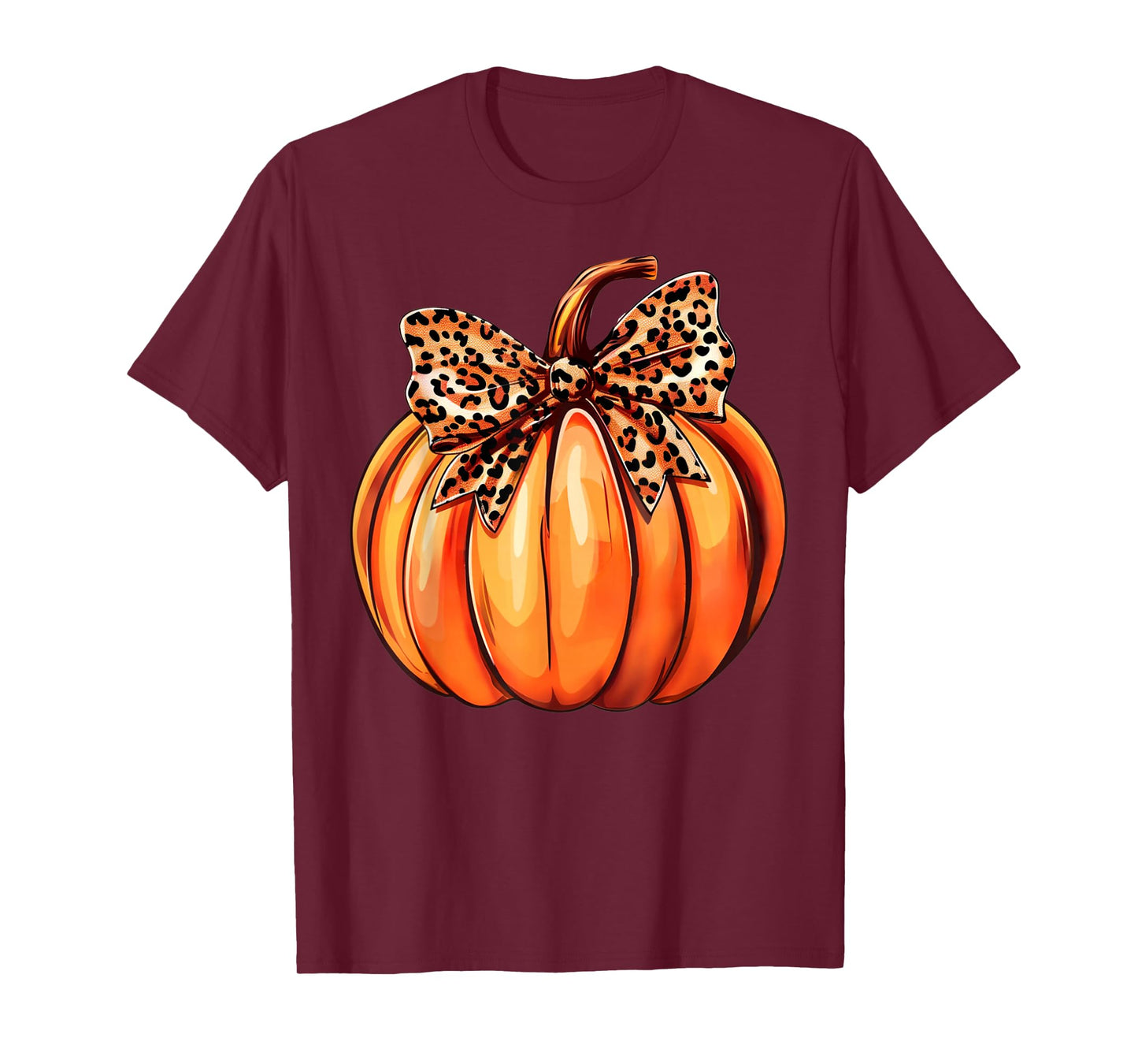 Coquette Bow Leopard Pumpkin Thanksgiving Rustic Fall Women T-Shirt