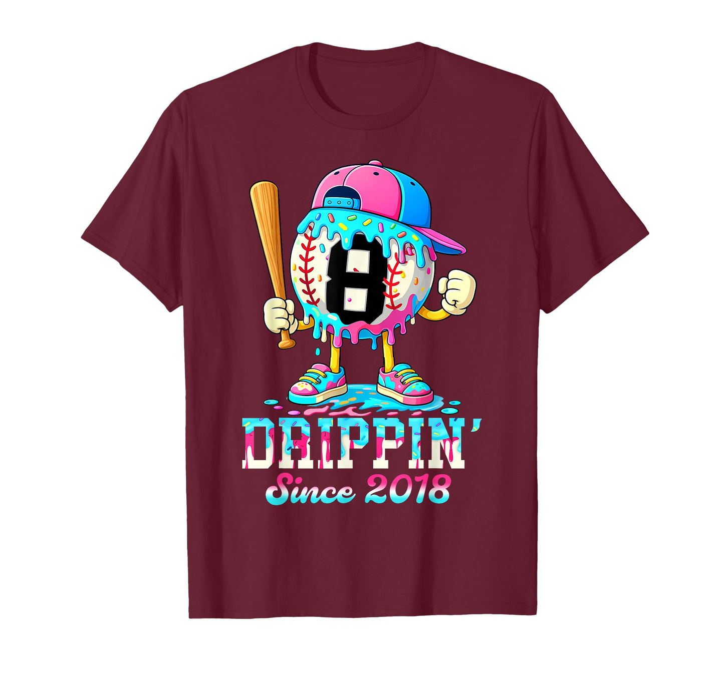 Baseball 8 Years Old Since 2018 Ice Cream 8th Birthday Boys T-Shirt