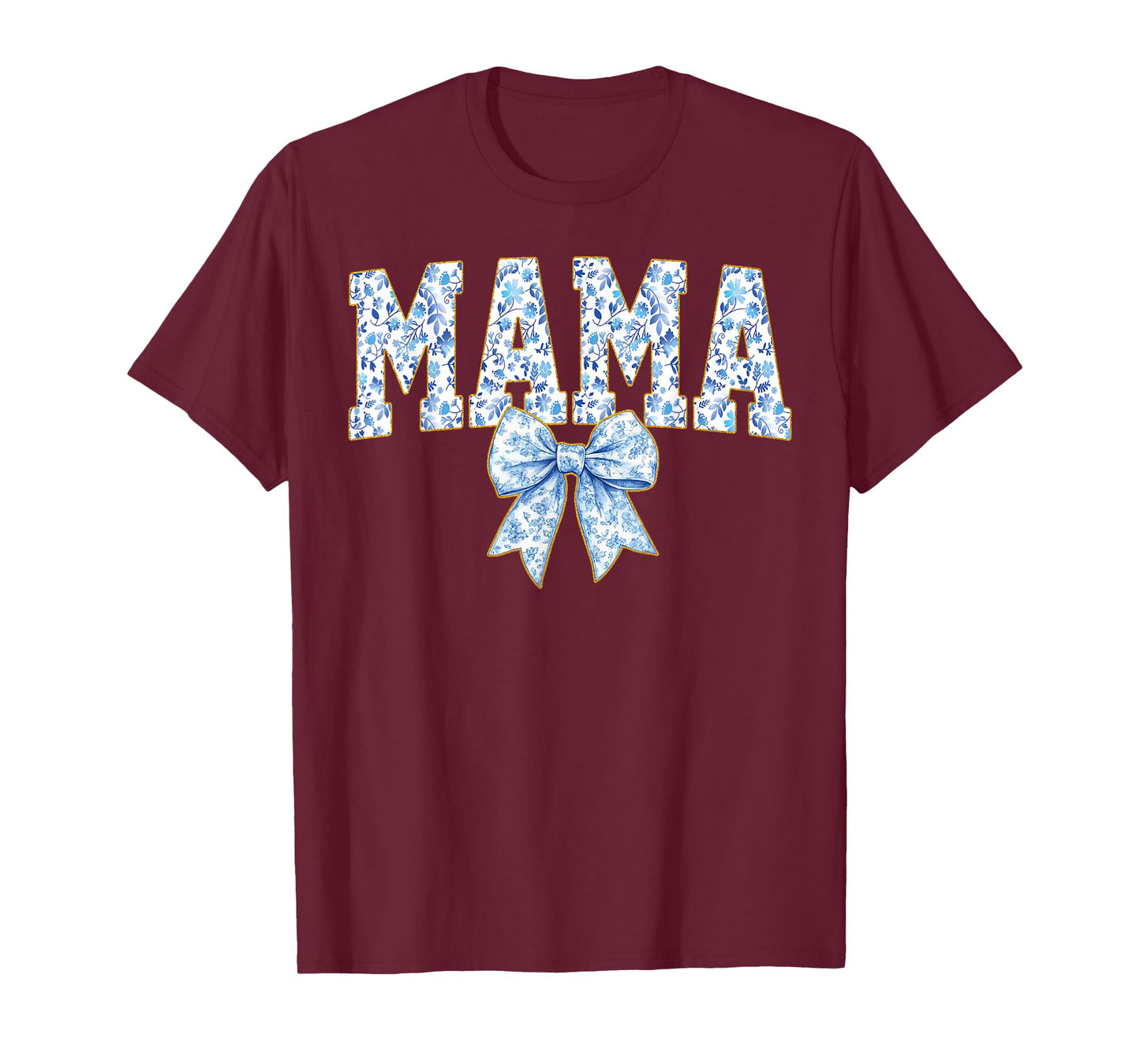 Mama Coquette Bow Groovy Blue Floral Mother's Day Mom Life T-Shirt