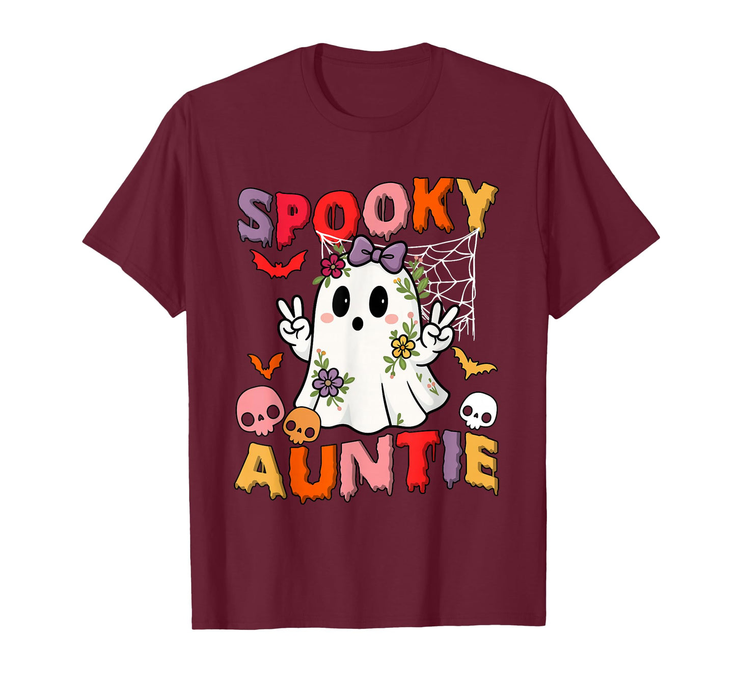 Spooky Halloween Auntie Cute Floral Boo Ghost Funny Family T-Shirt