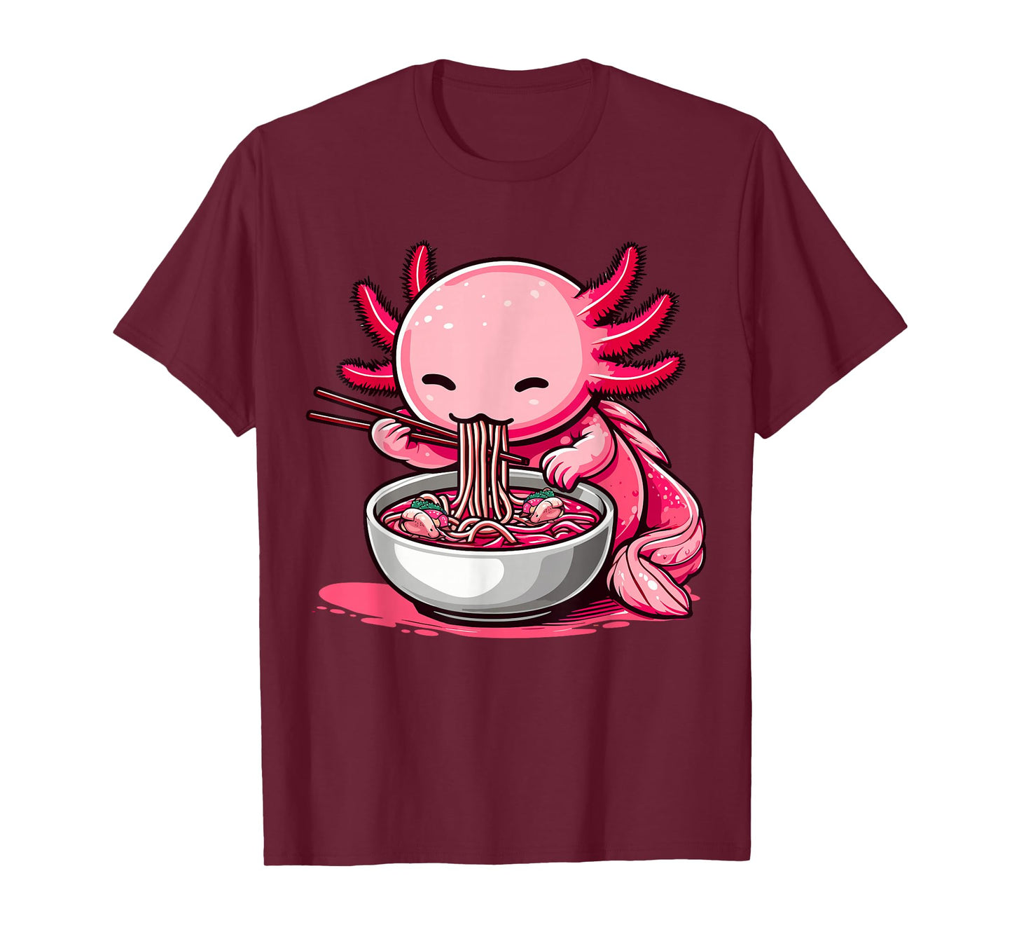 Funny Axolotl Noodle Gifts Anime Kawaii Axolotl Eating Ramen Noodles Unisex Kids Teen Adult T-Shirt Black Small