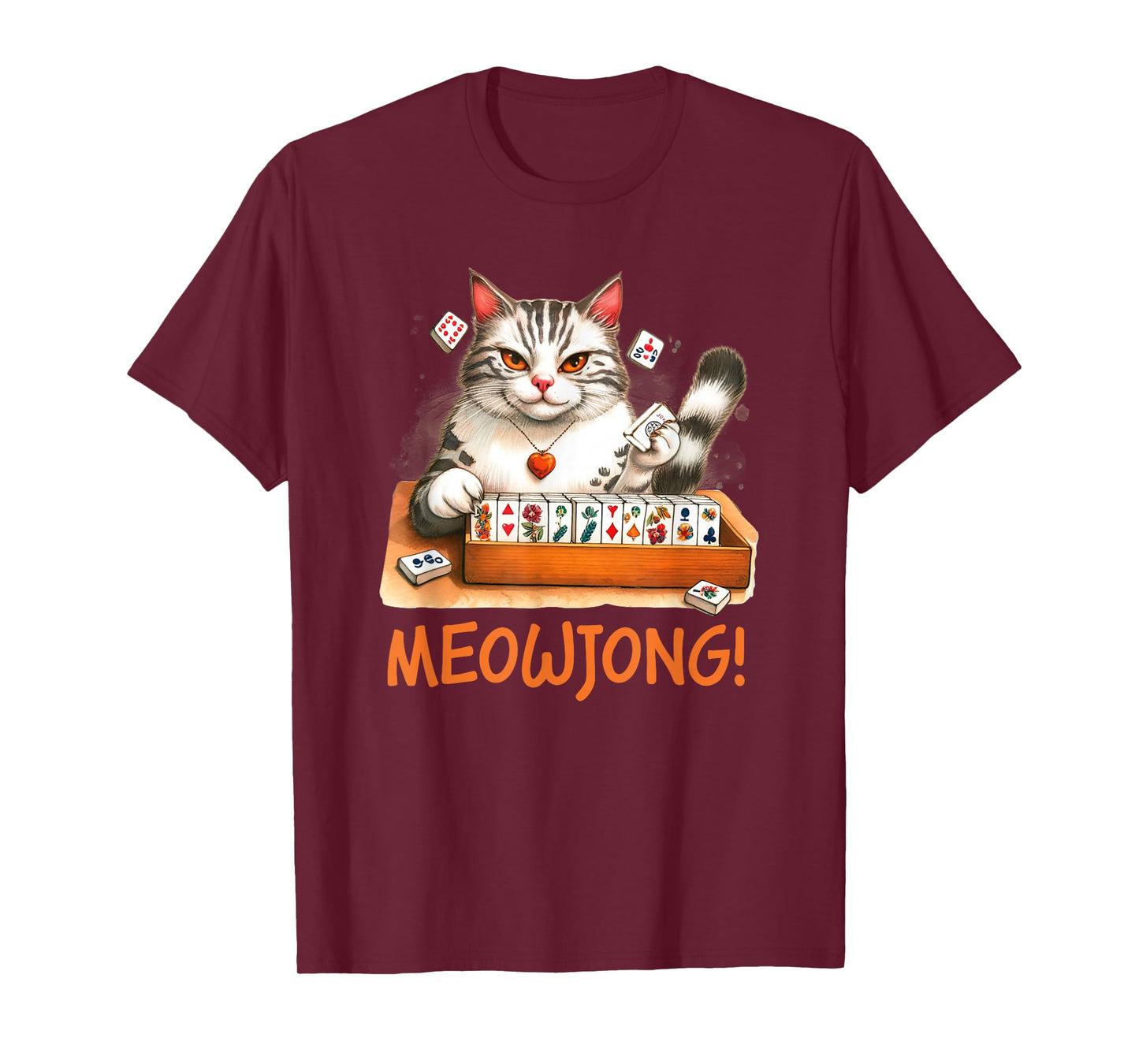Cat Meowjong Mahjong Player Funny Cat Playing Chinese Game T-Shirt