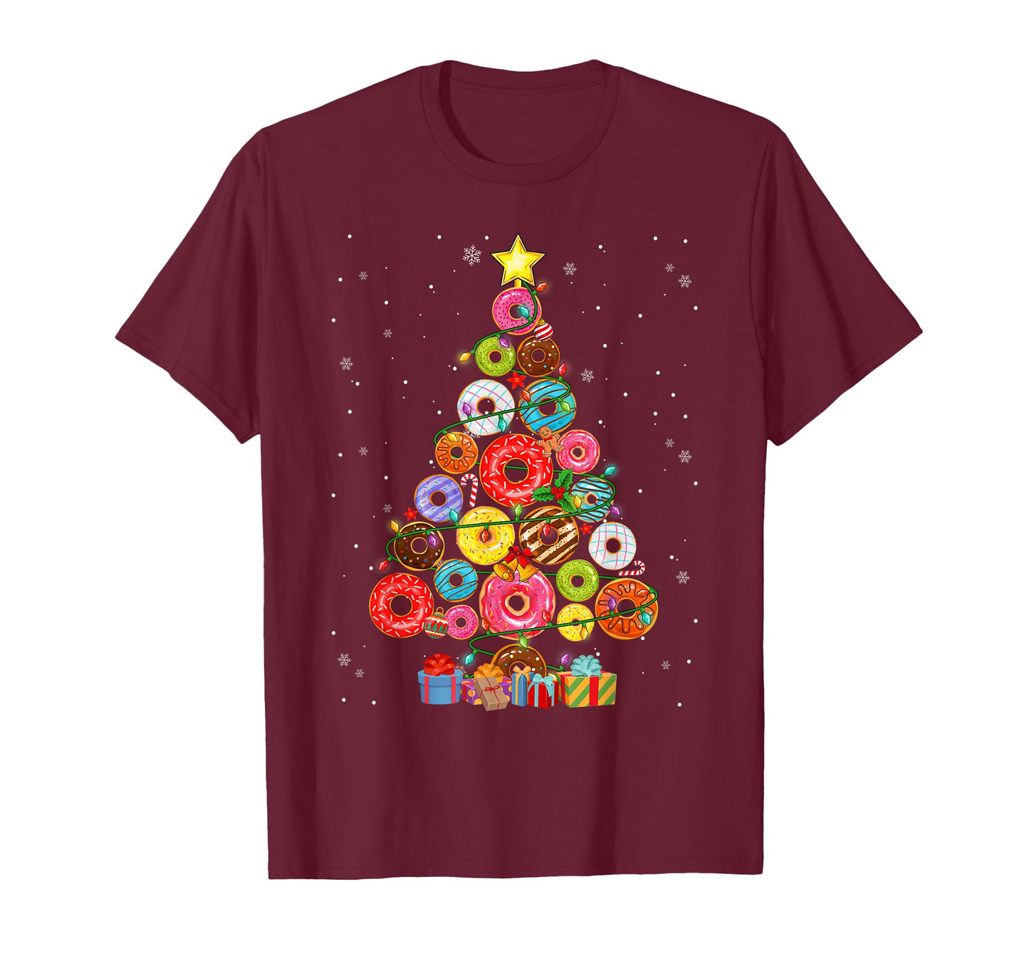 Funny Donuts Christmas Tree Lights Xmas PJS Boys Kids Girls T-Shirt