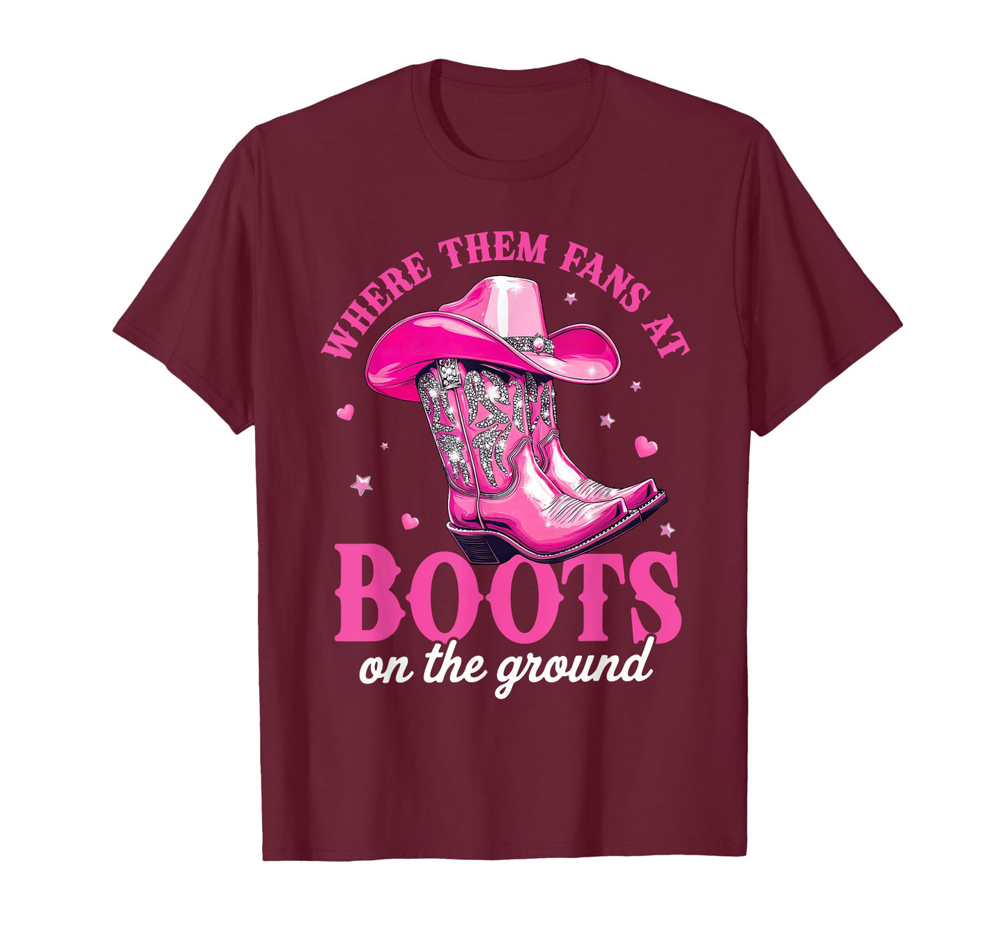 Where Them Fans at Boots On The Ground Black Western Cowgirl T-Shirt