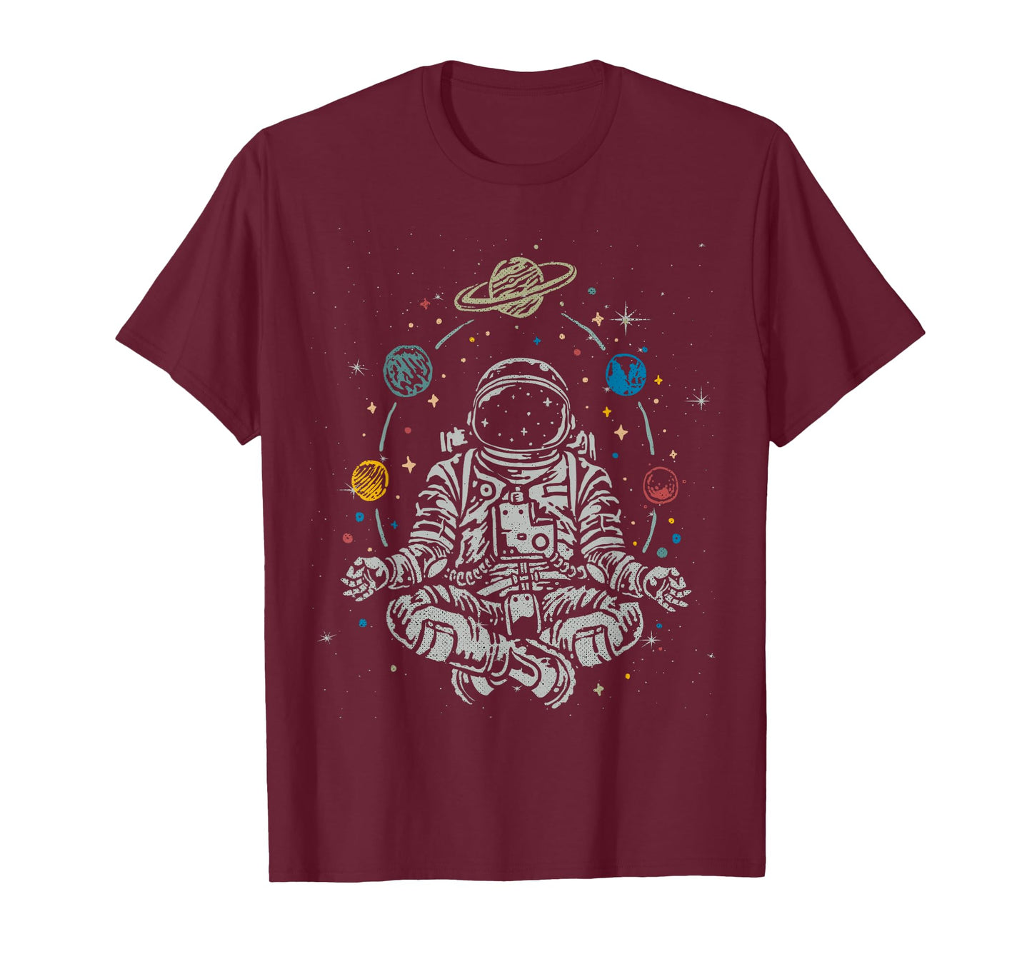Vintage Lotus Meditating Astronaut Zen Yoga Planets Universe T-Shirt
