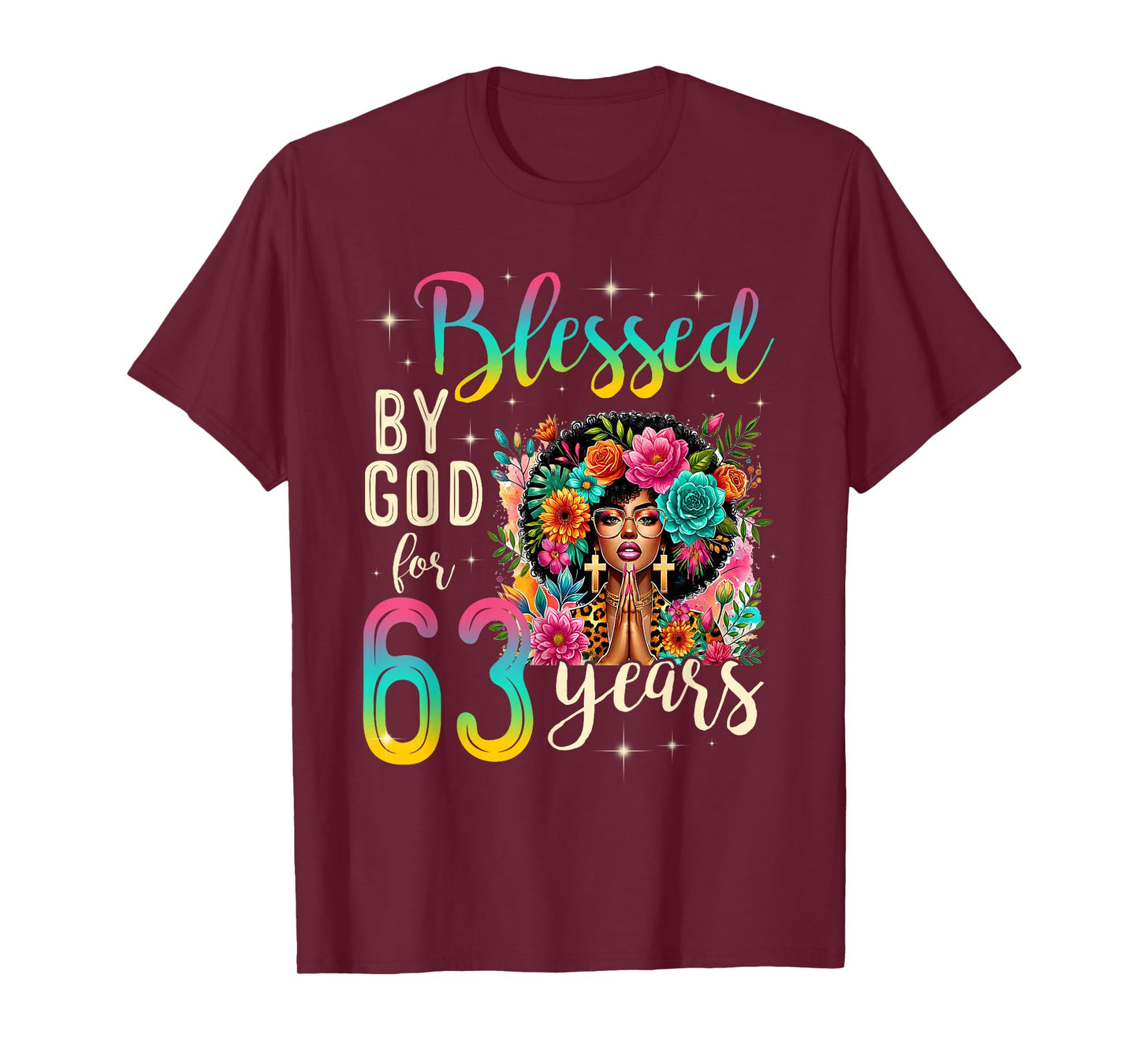 Black Girl Blessed by God for 63 Years Christian Birthday T-Shirt