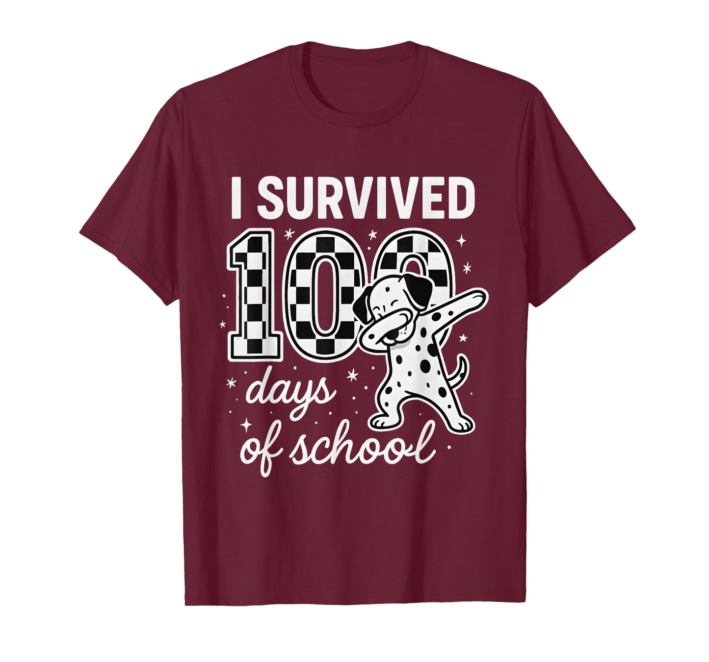 I Survived 100 Days of School Students Dabbing Dalmatian Dog T-Shirt