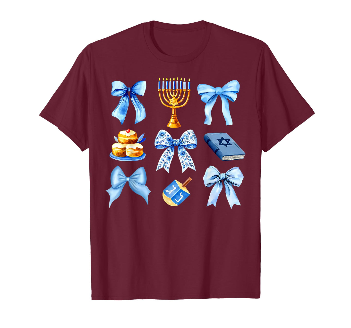 Coquette Bow Jewish Holiday Chanukah Hanukkah Menorah Girls T-Shirt