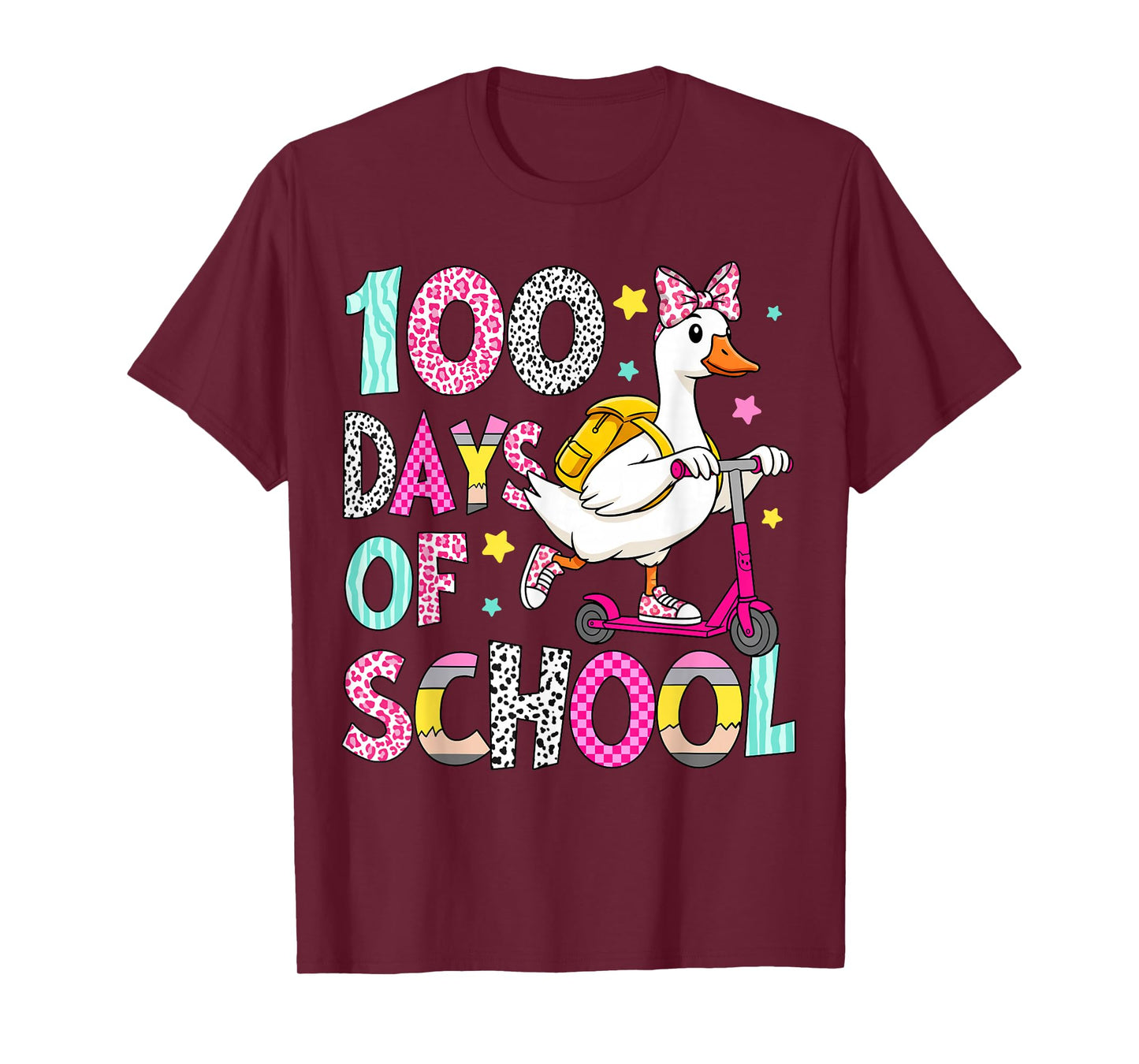 Kids 100 Day of School Goose Funny 100th Day of School Girls T-Shirt