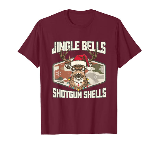 Jingle Bells Shotgun Shells Vintage Deer Hunting Christmas T-Shirt