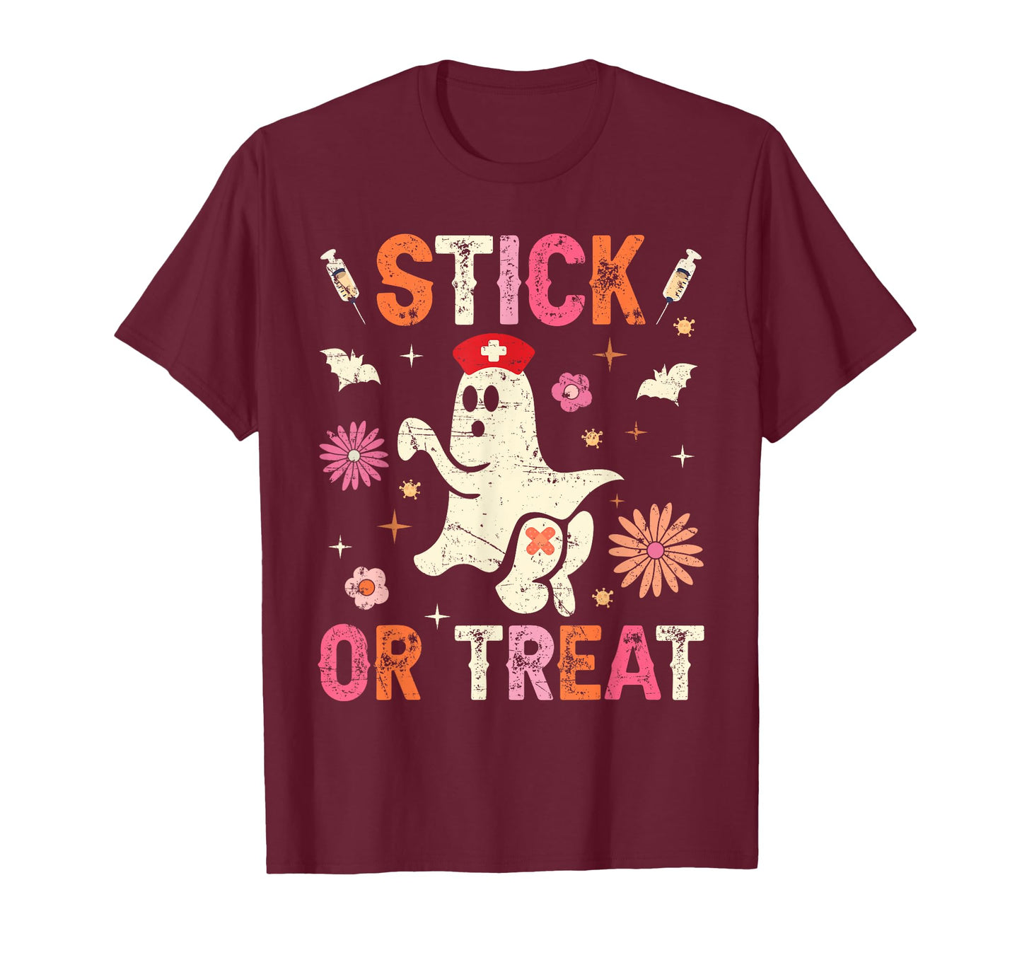 Stick Or Treat Halloween Ghost Nurse Halloween Phlebotomy T-Shirt