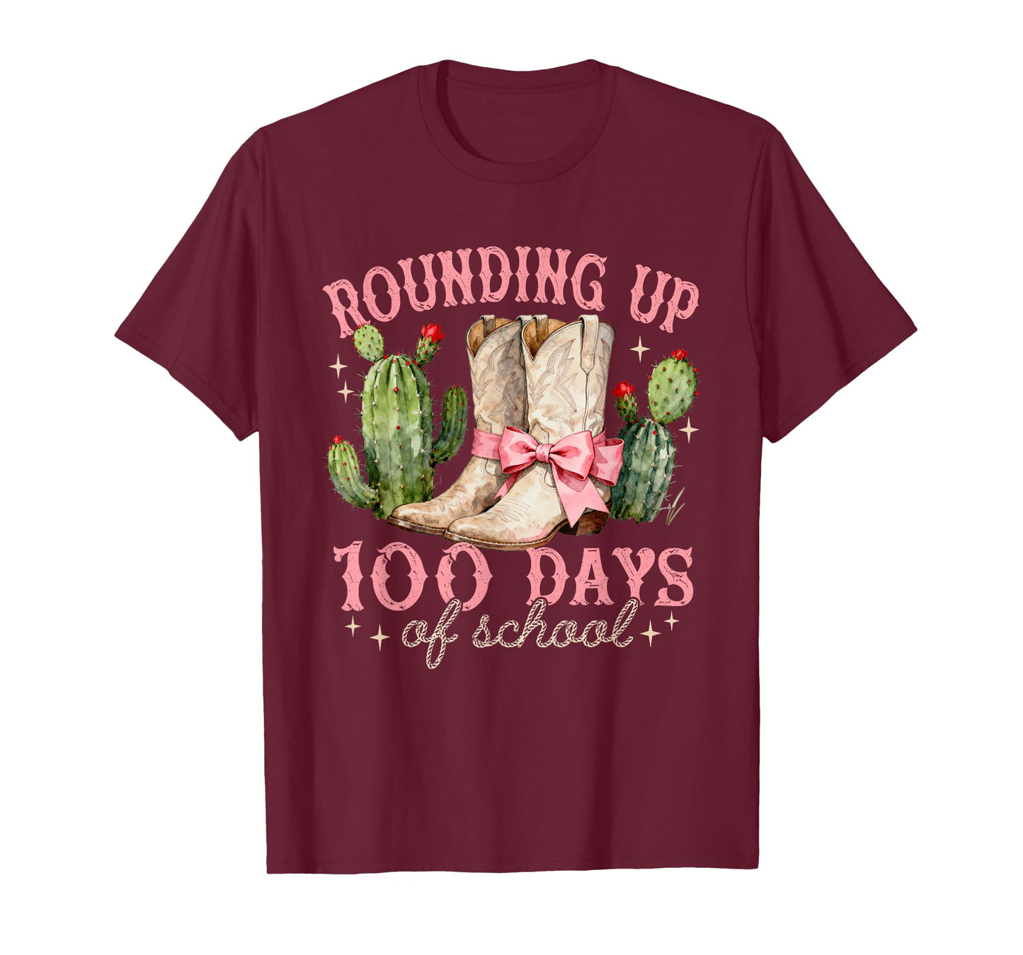 Rounding Up-100 Days of School Coquette Bow Cowgirl Boots T-Shirt