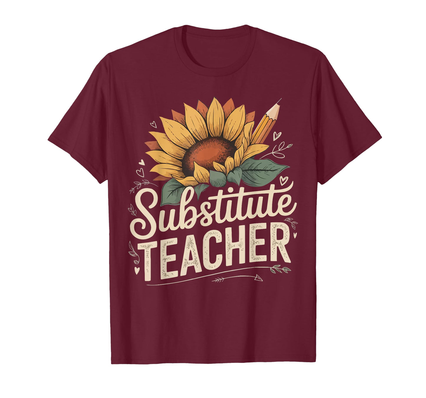 Funny Substitute Teacher Flower and Pencil T-Shirt