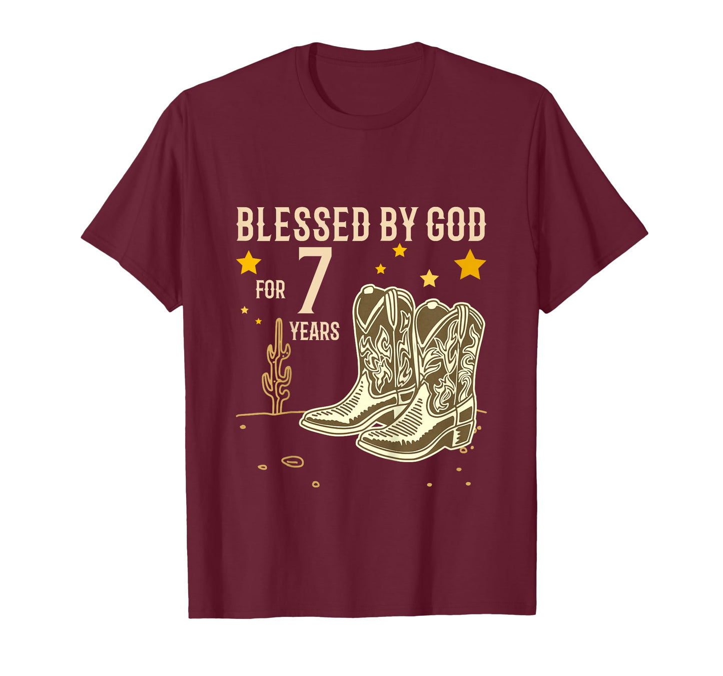 Kids Vintage Blessed by God for 7 Years Cowboy 7th Birthday Boy T-Shirt
