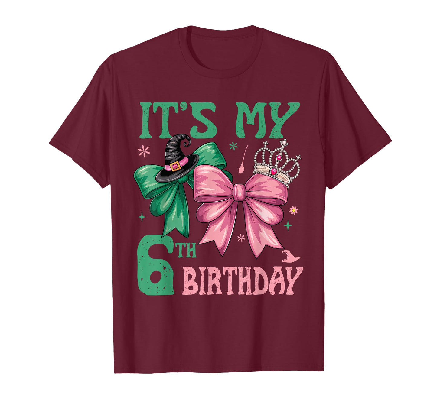 Birthday Girl It's My 6th Birthday Witch Pink And Green T-Shirt