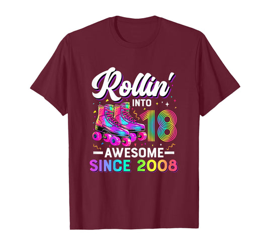 18th Birthday Shirt Girl 18 Year Old Roller Skate Skating T-Shirt