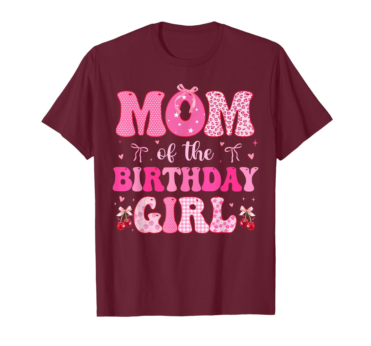 Mom of The Birthday Girl Coquette Bow Cherry Birthday T-Shirt