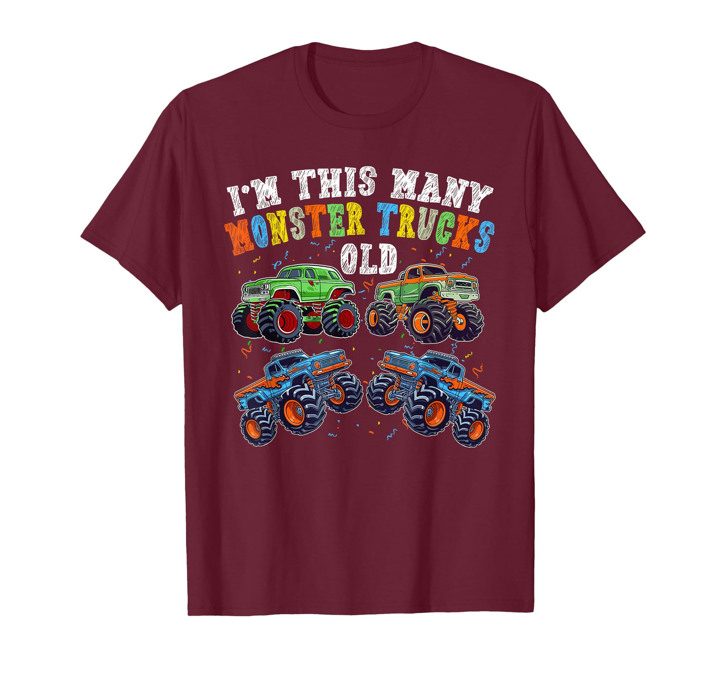 4th Birthday 4 Years Old - I'm This Many Monster Trucks Old T-Shirt