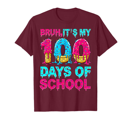 Bruh Its My 100 Days of School Drip Ice Cream 100th Day Kids T-Shirt