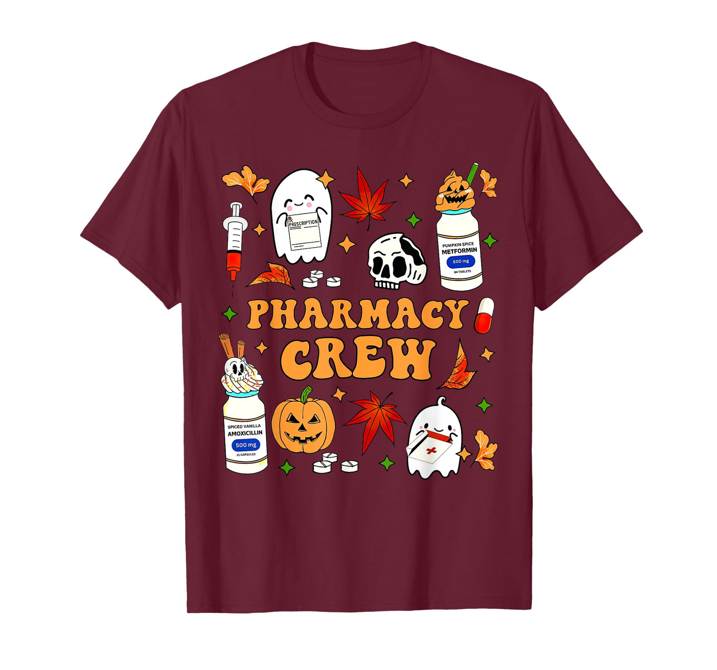 Pharmacy Crew Ghost Pumpkin Fall Pharmacist Tech Halloween T-Shirt