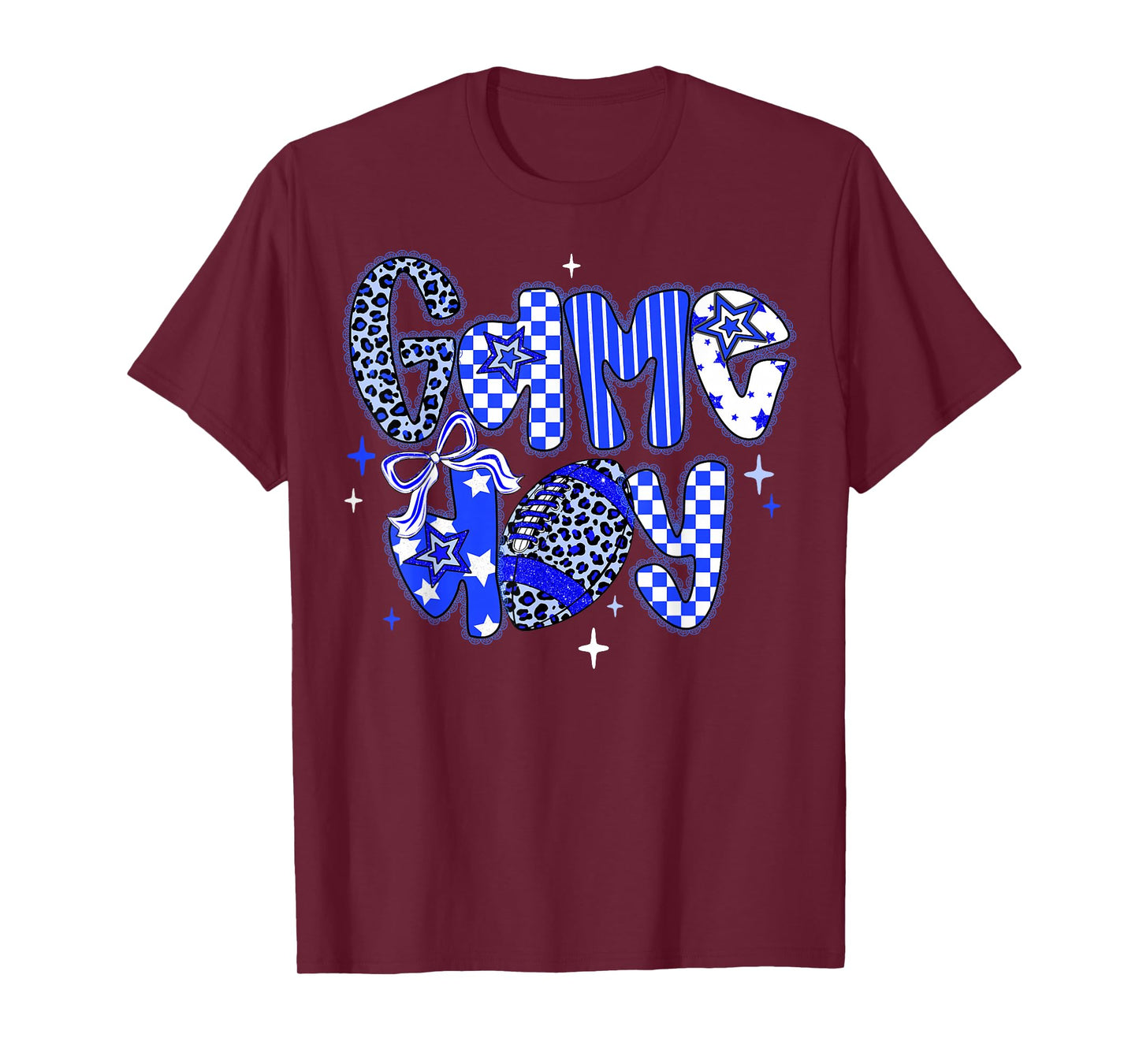 Game Day Football Girly Lace Bow Team Spirit Girls Blue T-Shirt