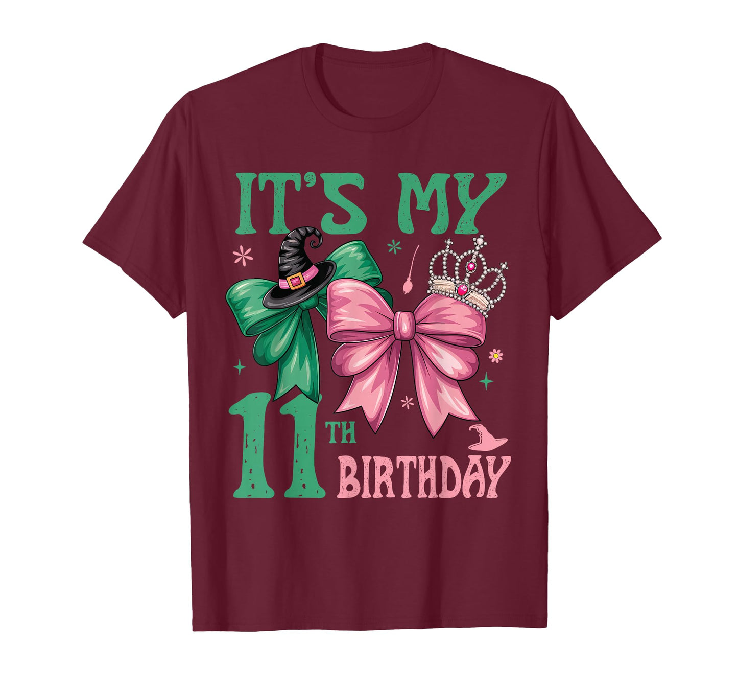 Birthday Girl It's My 11th Birthday Witch Pink And Green T-Shirt