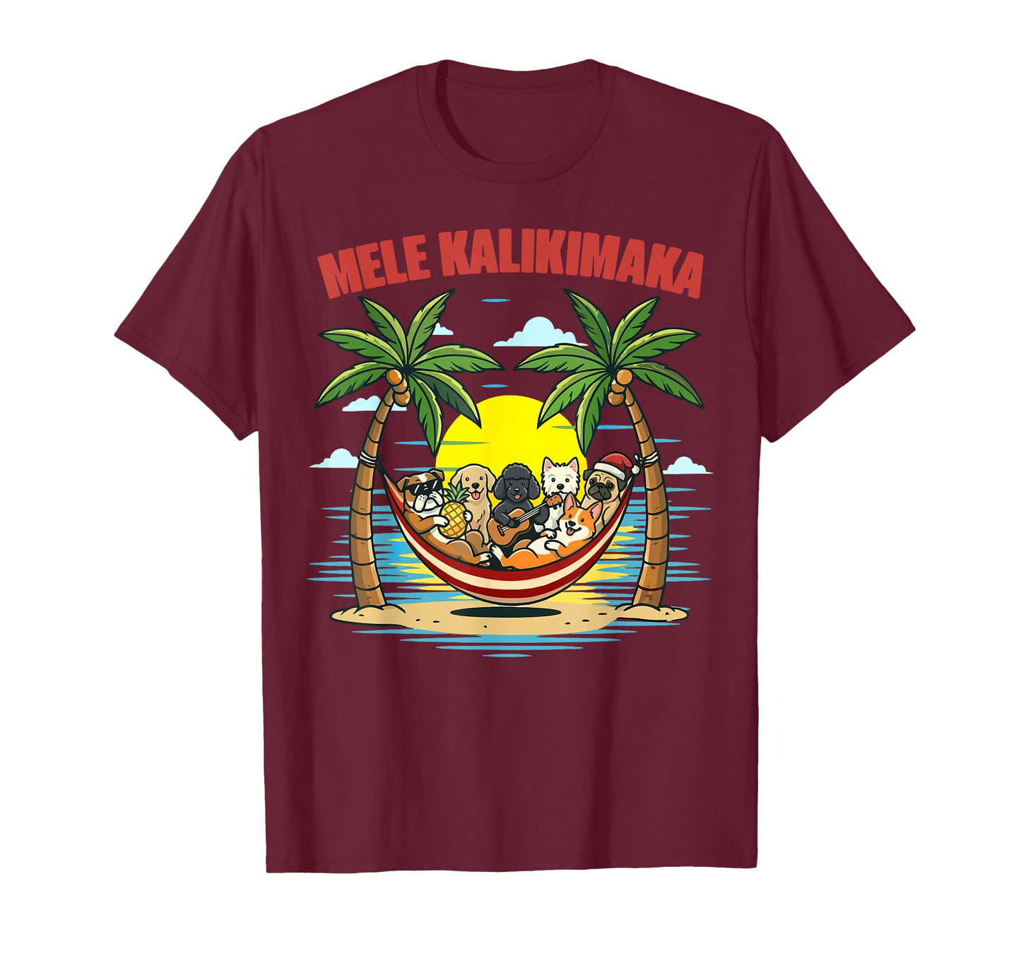 Funny Hawaiian Mele Kalikimaka Dogs Celebrating Christmas T-Shirt