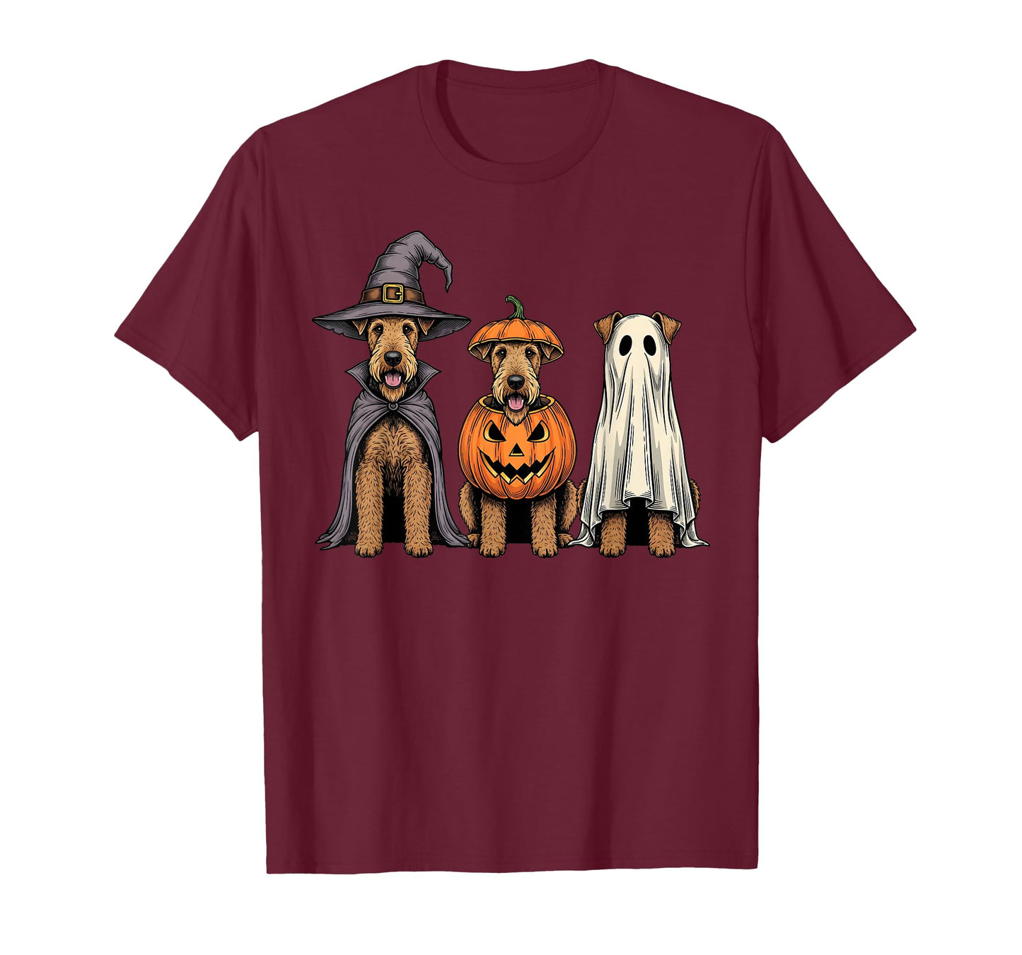 Spooky Ghost Airedale Terrier Pumpkin Halloween Dog Lover T-Shirt