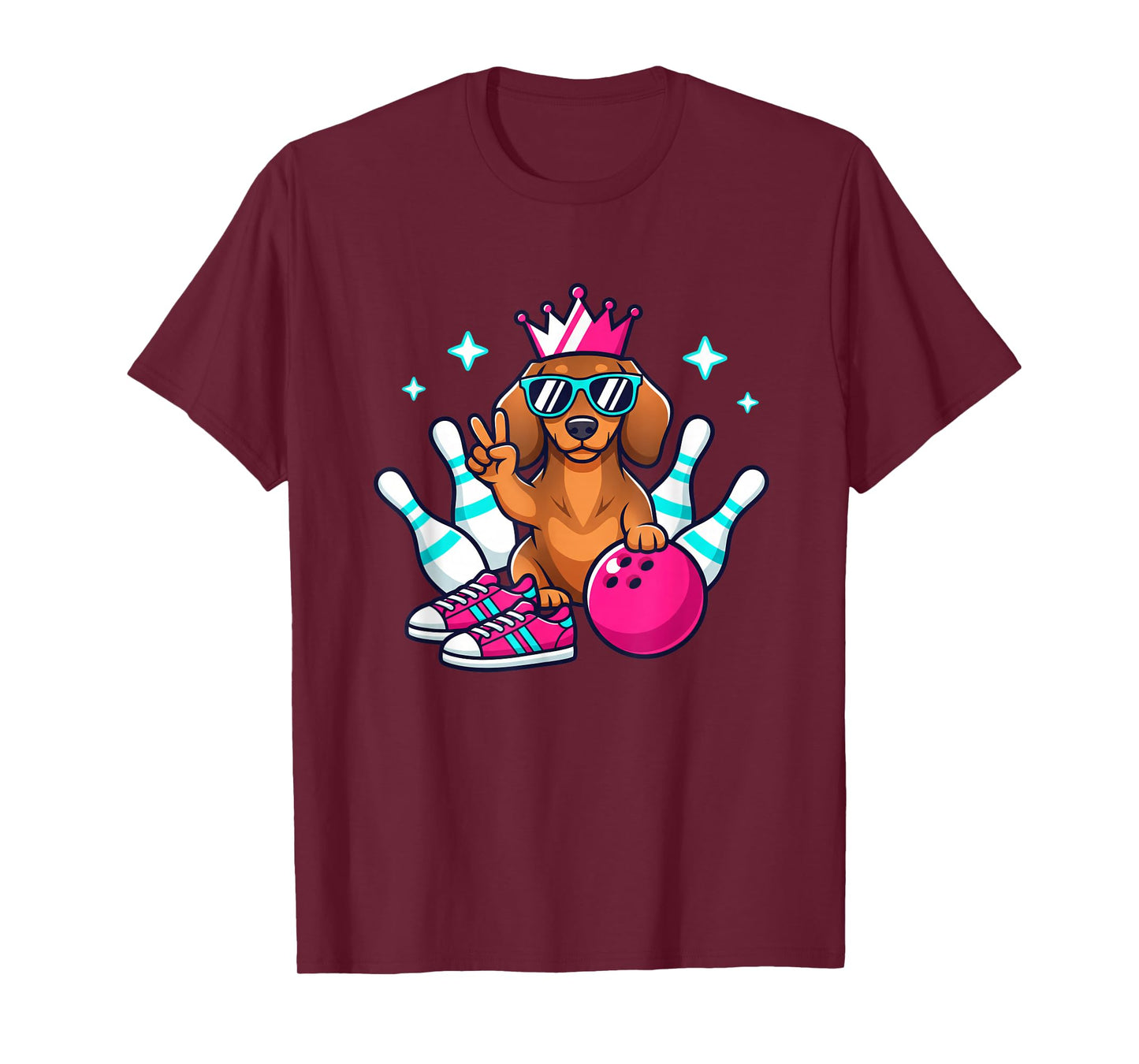 Dog Bowling Dachshund King, Funny Bowling Dog Design T-Shirt