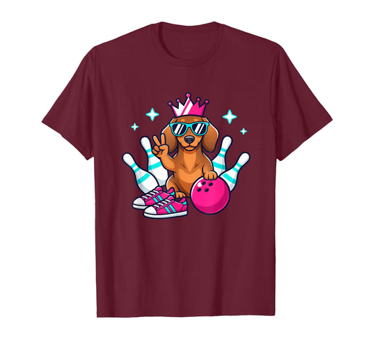Dog Bowling Dachshund King, Funny Bowling Dog Design T-Shirt