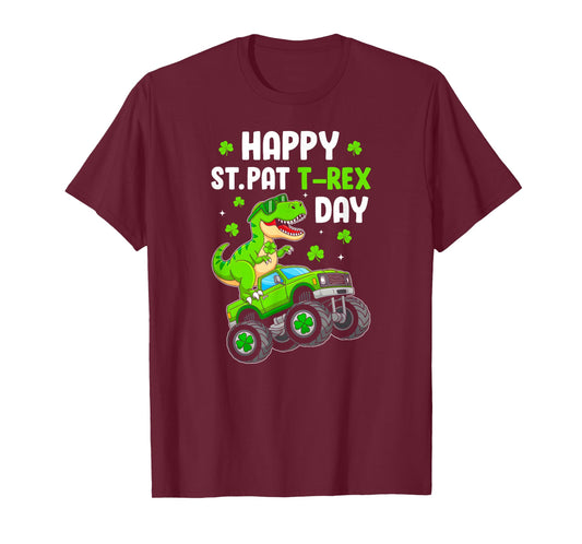 Happy St Pat-Rex Dinosaur St Patricks Day Monster Truck Boys T-Shirt