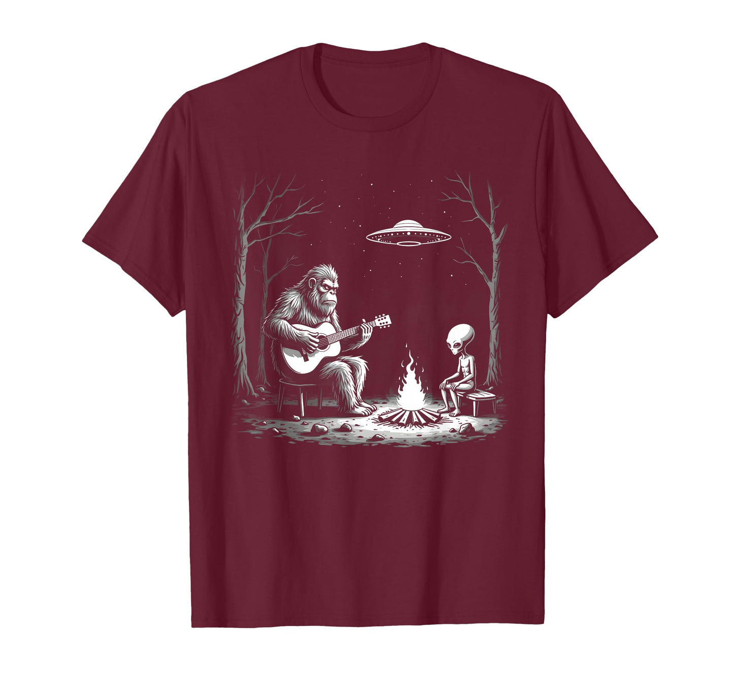 Bigfoot Guitar Tee Campfire Alien Ufo Camping Sasquatch T-Shirt