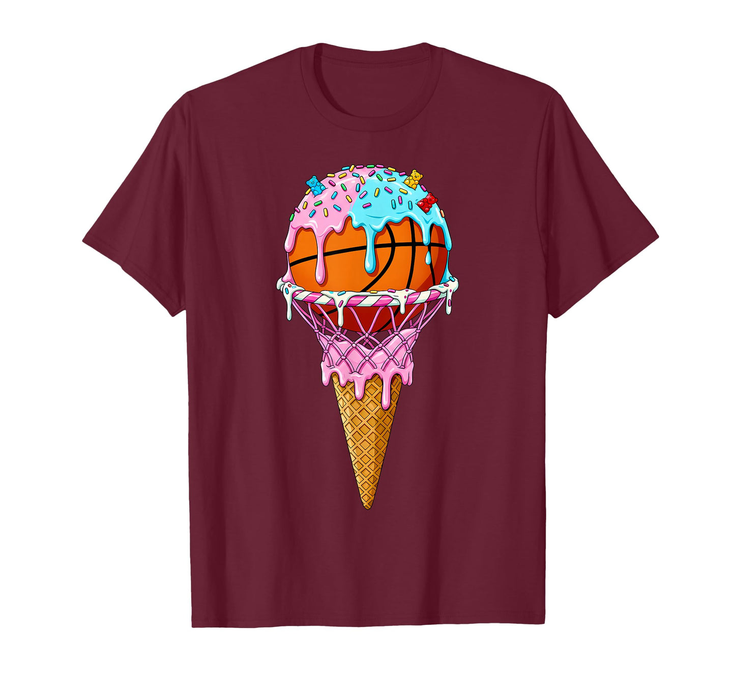 Basketball Hoop Ice Cream Drip Sport Player Boys Girls Youth T-Shirt