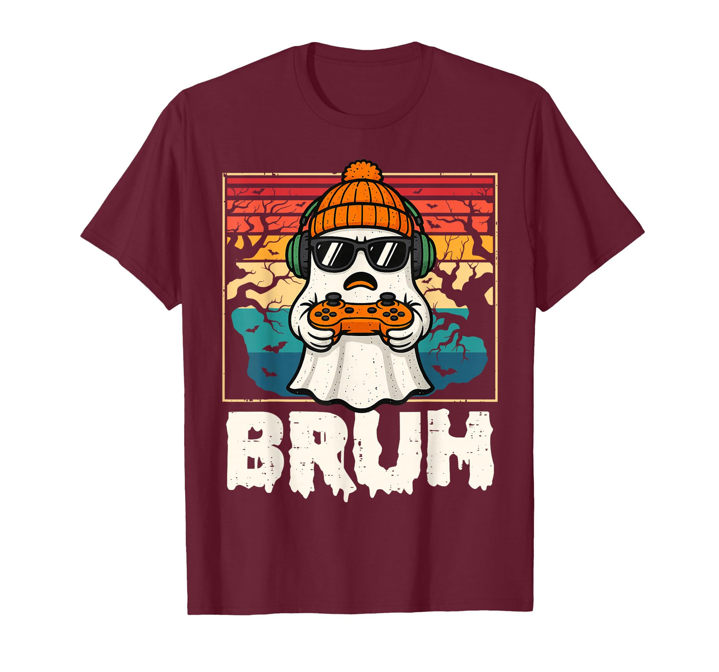 Bruh Gamer Halloween Ghost Video Gaming Men Boys Kids T-Shirt